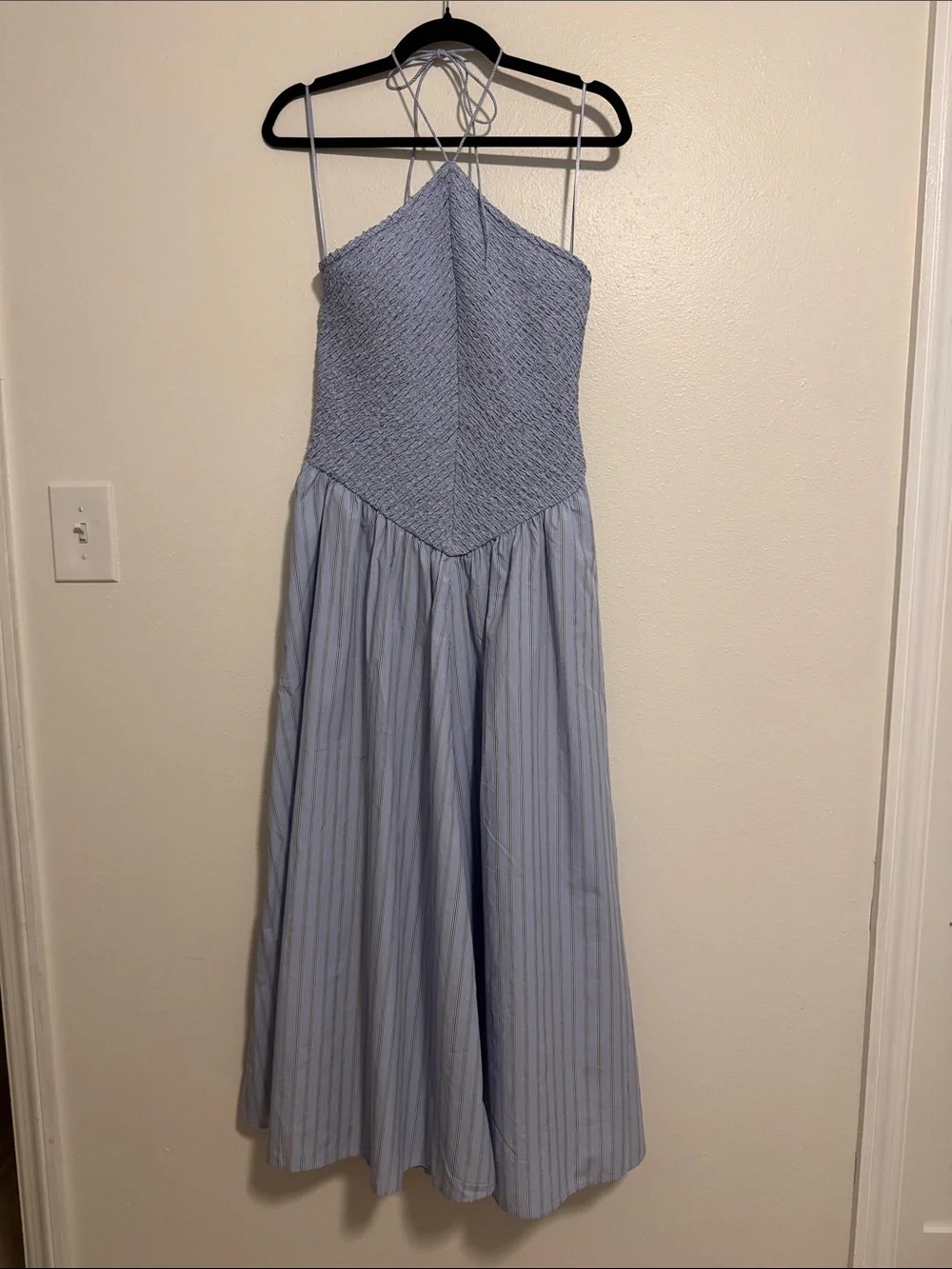 J.Crew Smocked Halter Dress in Stripe
